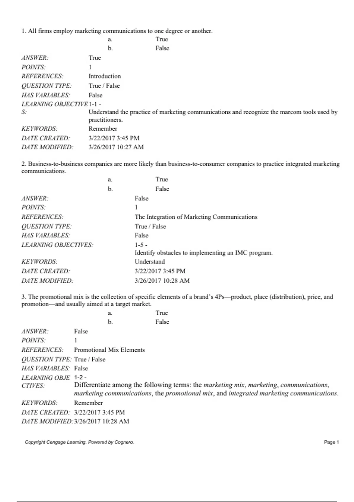 practice test bank questions, final exam : Advertising Promotion and ...