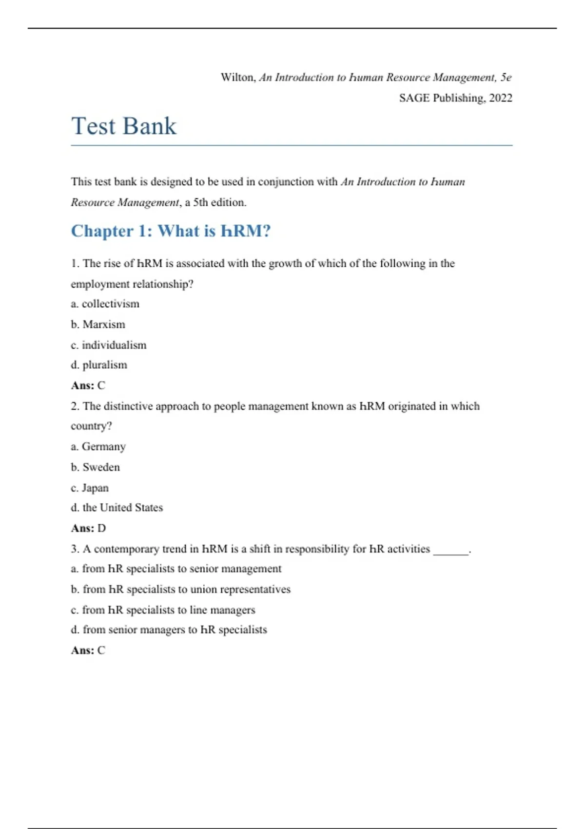 practice test bank questions, final exam : An Introduction to Human ...