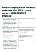 D320&lpar;Managing Cloud Security&rpar; questions with 100- correct answers &lpar;GUARANTEED SUCCESS &rpar;&period;
