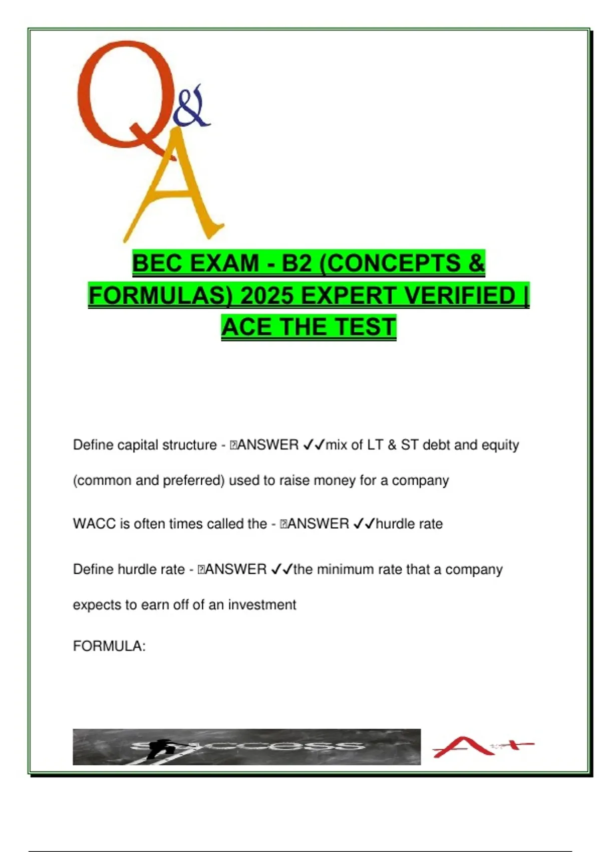 BEC CPA Exam 2025 | Concepts & Formulas | Capital Structure, WACC ...