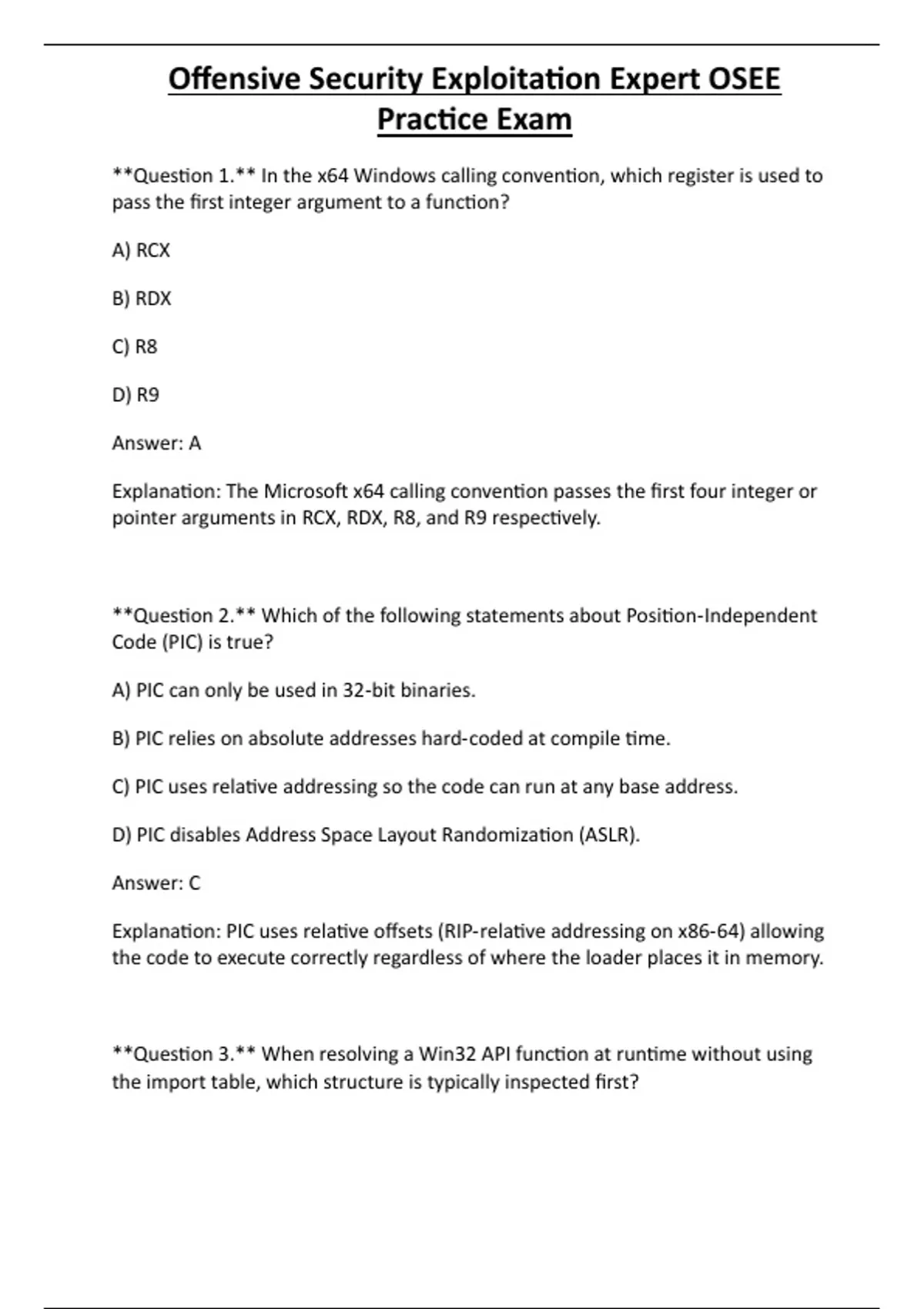 Offensive Security Exploitation Expert OSEE Practice Exam - Computer ...