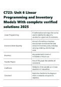 C723 Unit 6 Linear Programming and Inventory Models With complete verified solutions 2025&period;