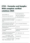 C723 - Formulas and Samples With complete verified solutions 2025&period;
