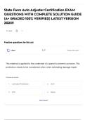 State Farm Auto Adjuster Certification EXAM QUESTIONS WITH COMPLETE SOLUTION GUIDE &lpar;A&plus; GRADED 100&percnt; VERIFIED&rpar; LATEST VERSION 2025&excl;&excl;