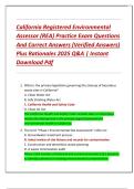 California Registered Environmental  Assessor &lpar;REA&rpar; Practice Exam Questions  And Correct Answers &lpar;Verified Answers&rpar;  Plus Rationales 2025 Q&A &vert; Instant  Download Pdf
