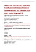 Alberta First Aid Instructor Certification  Exam Questions And Correct Answers   &lpar;Verified Answers&rpar; Plus Rationales 2026   Q&A &vert; Instant Download Pdf 