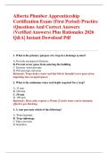 Alberta Plumber Apprenticeship  Certification Exam &lpar;First Period&rpar; Practice  &lpar;Questions And Correct Answers  &lpar;Verified Answers&rpar; Plus Rationales 2026  Q&A&vert; Instant Download Pdf