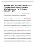 Florida Process Server Certification Exam  Test Questions and Correct Answers  &lpar;Verified Answers&rpar; Plus Rationales  2025&sol;2026 Q&A  