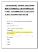 Kentucky Property Valuation Administrator  &lpar;PVA&rpar; Exam Practice Questions And Correct  Answers &lpar;Verified Answers&rpar; Plus Rationales  2026 Q&A &vert; Instant Download Pdf