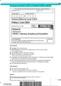 2025 Pearson Edexcel Level 3 GCE JUNE FRENCH Advanced PAPER 1&colon; Listening&comma; Reading and Translation QUESTION PAPER And MARK SCHEME MERGED