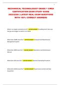 MECHANICAL TECHNOLOGIST GRADE 1 CWEA CERTIFICATION EXAM STUDY GUIDE 2025&sol;2026 &vert; LATEST REAL EXAM QUESTIONS WITH 100&percnt; CORRECT ANSWERS