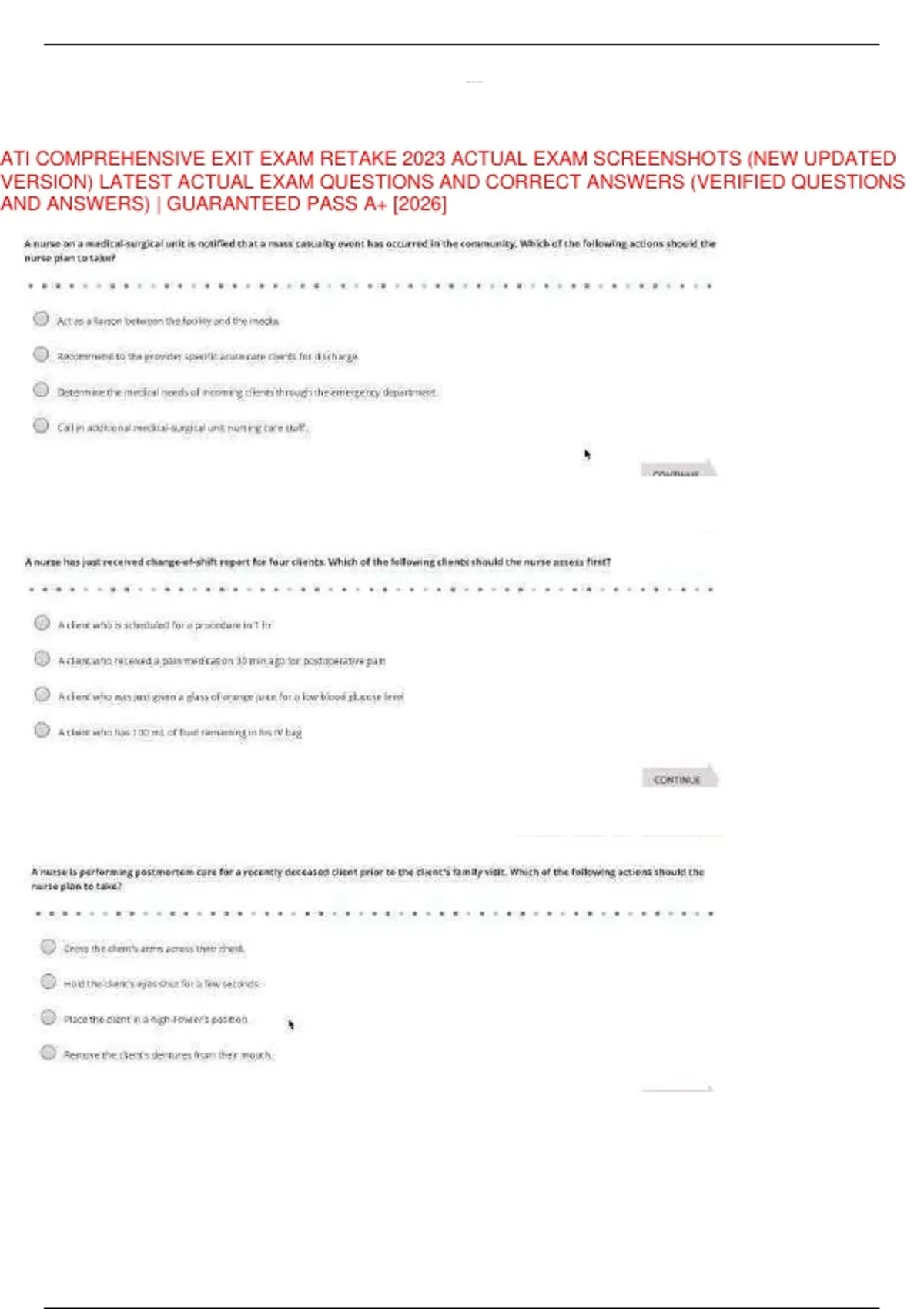 ATI COMPREHENSIVE EXIT EXAM RETAKE 2023 ACTUAL EXAM SCREENSHOTS (NEW ...