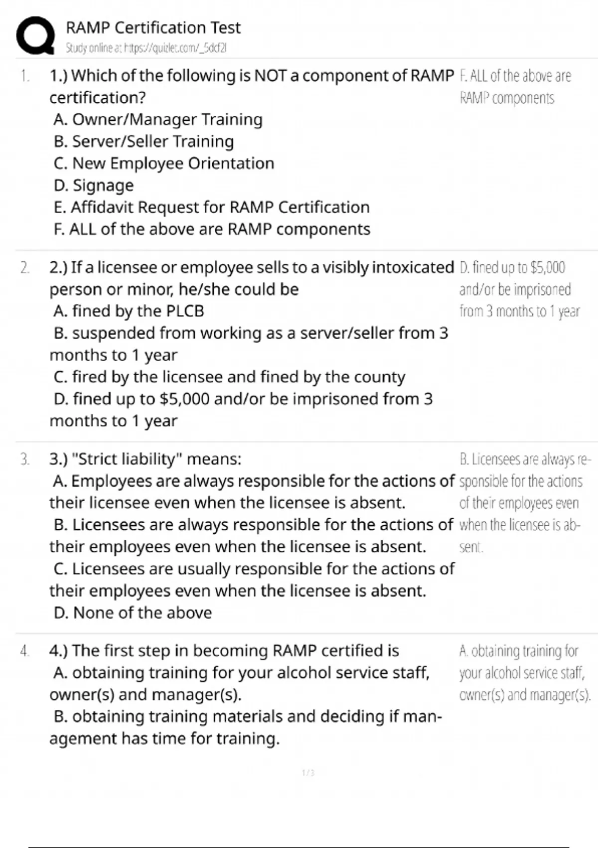RAMP Certification Test / Responsible Alcohol Management Guide / 2025 ...