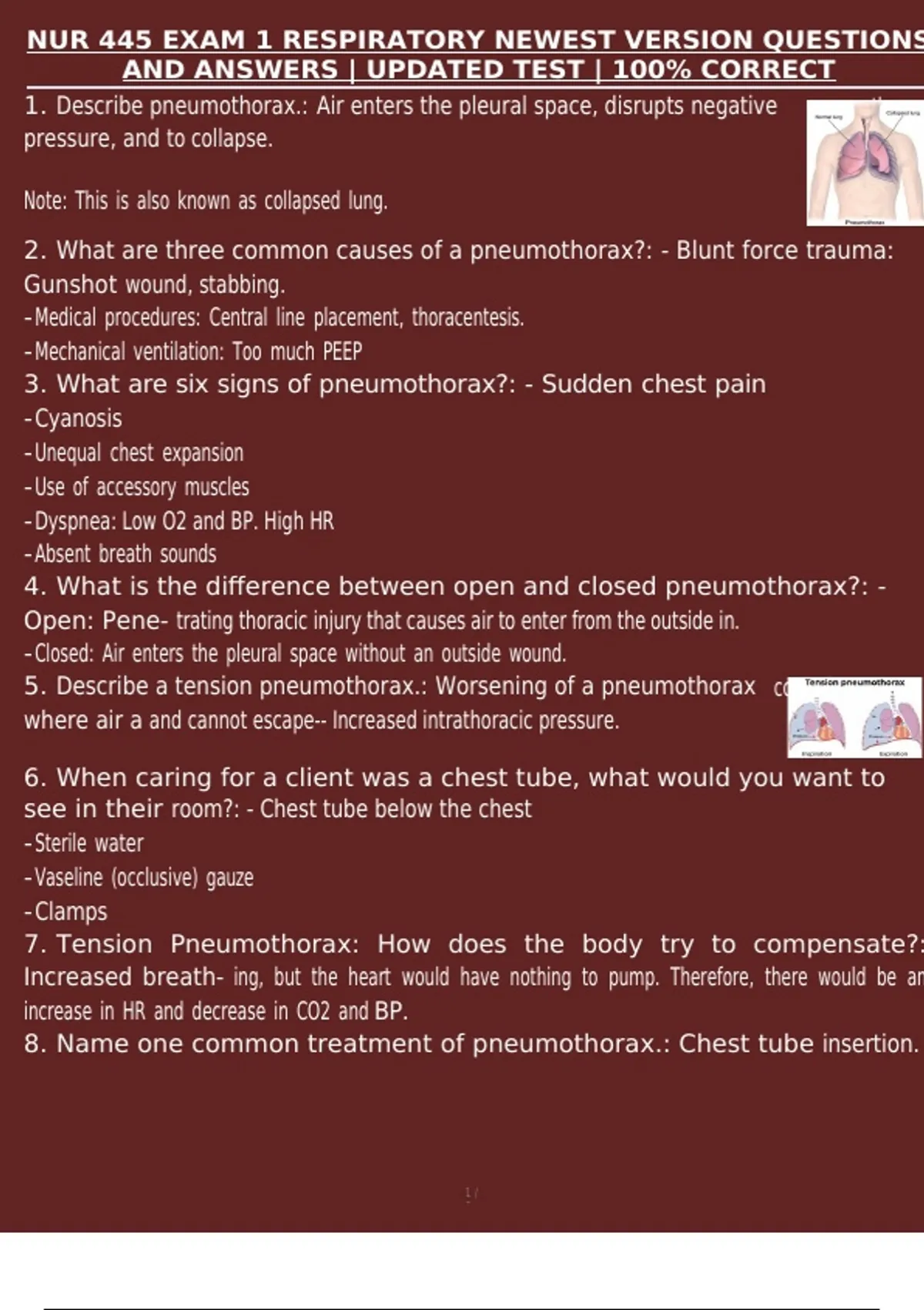 NUR 445 EXAM 1 RESPIRATORY NEWEST VERSION QUESTIONS AND ANSWERS UPDATED ...