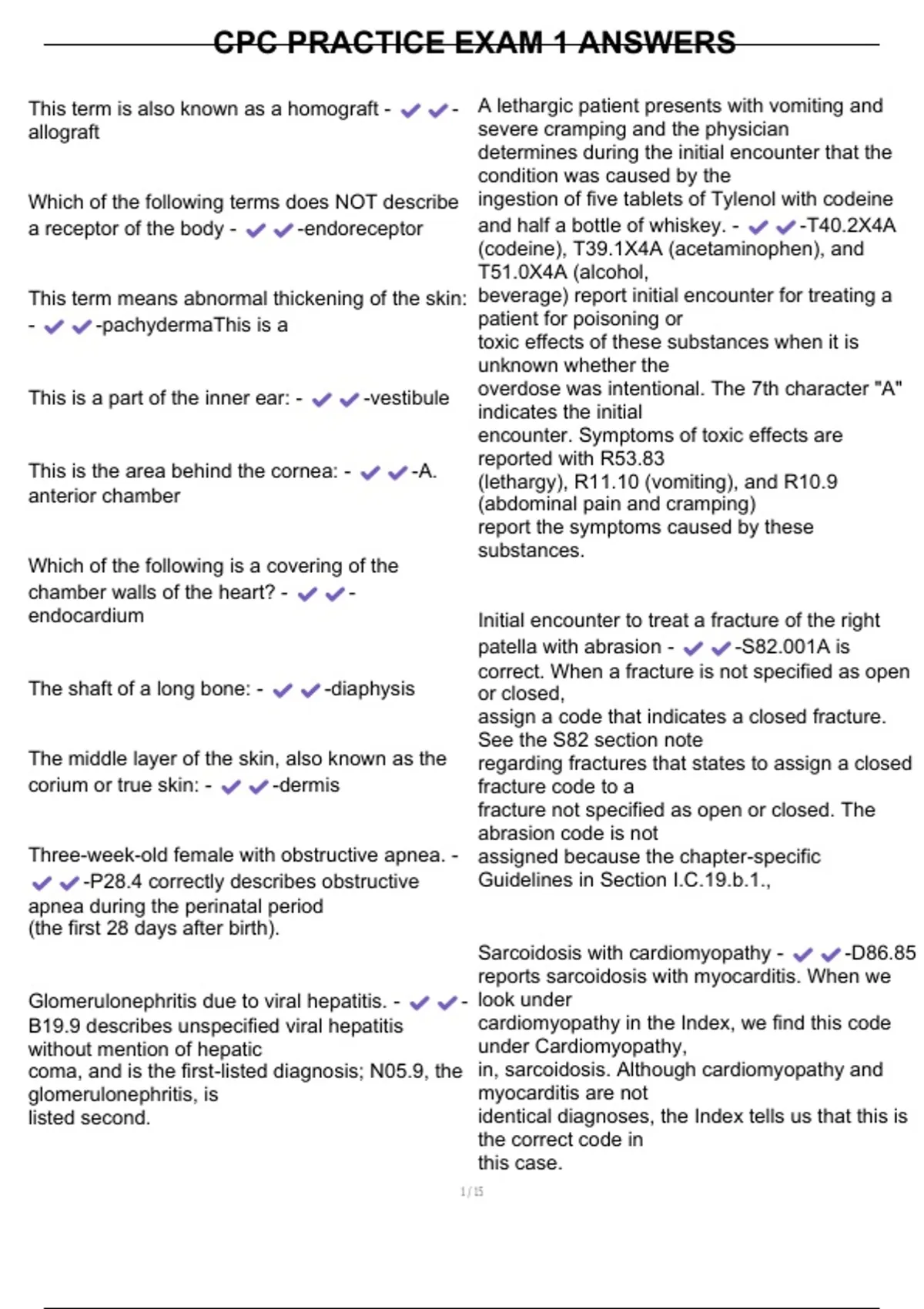 CPC PRACTICE EXAM 1 ANSWERS - CPC - Stuvia US