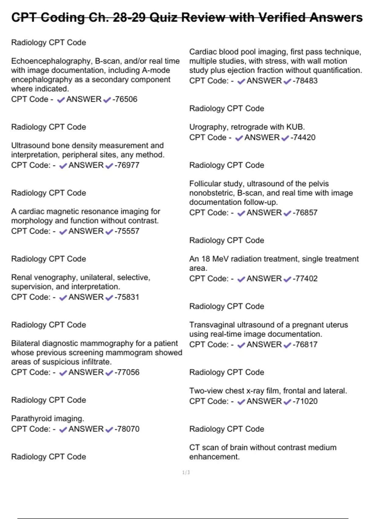 CPT Coding Ch. 28-29 Quiz Review with Verified Answers - CPT Coding Ch ...
