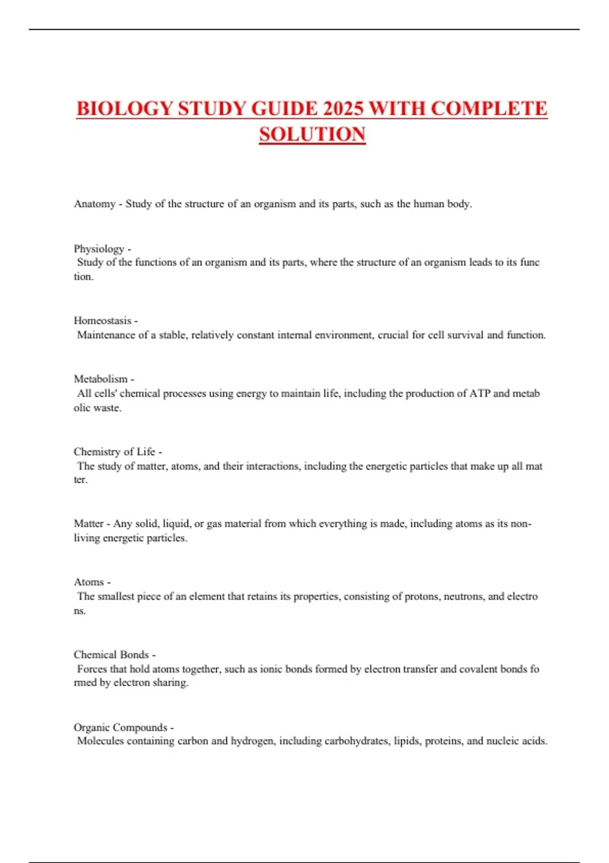BIOLOGY STUDY GUIDE 2025 WITH COMPLETE SOLUTION - Biology - Stuvia US