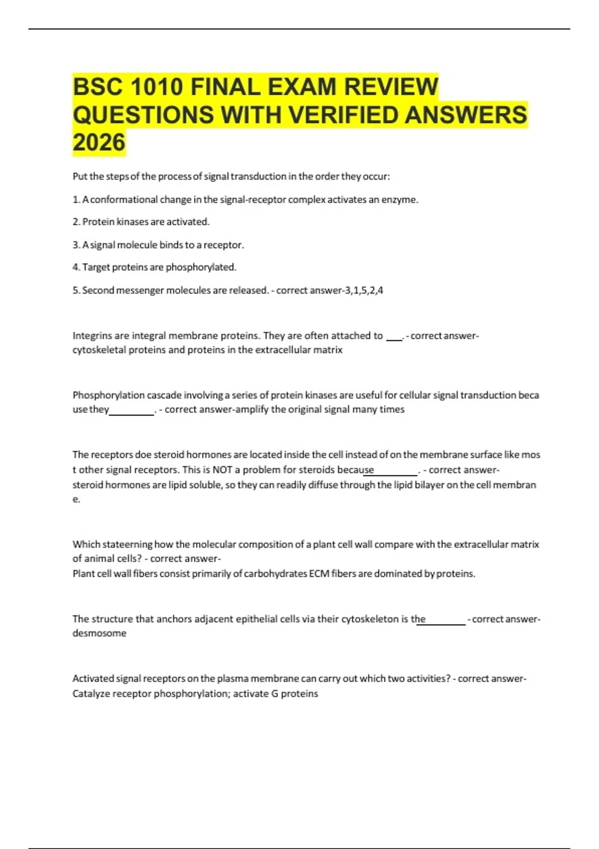 BSC 1010 FINAL EXAM REVIEW QUESTIONS WITH VERIFIED ANSWERS 2026 - BSC ...