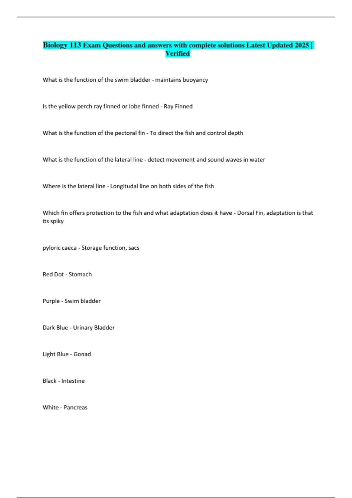 Biology 113 Exam Questions and answers with complete solutions Latest ...