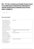 PSI - NY Life&comma; Accident and Health Practice Exam 17-55 &vert;2025 EXAM QUESTIONS &vert;FREQUENTLY TESTED QUESTIONS &vert;&vert;VERIFIED SOLUTIONS &lpar;100&percnt; CORRECT&rpar;
