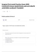 Surgical First Assist Practice Exam 2025 COMPLETE EXAM QUESTIONS AND ACCURATE ANSWERS &vert;ALREADY PASSED&excl;&excl;