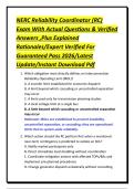 NERC Reliability Coordinator &lpar;RC&rpar; Exam With Actual Questions & Verified Answers &comma;Plus Explained Rationales&sol;Expert Verified For Guaranteed Pass 2026&sol;Latest Update&sol;Instant Download Pdf