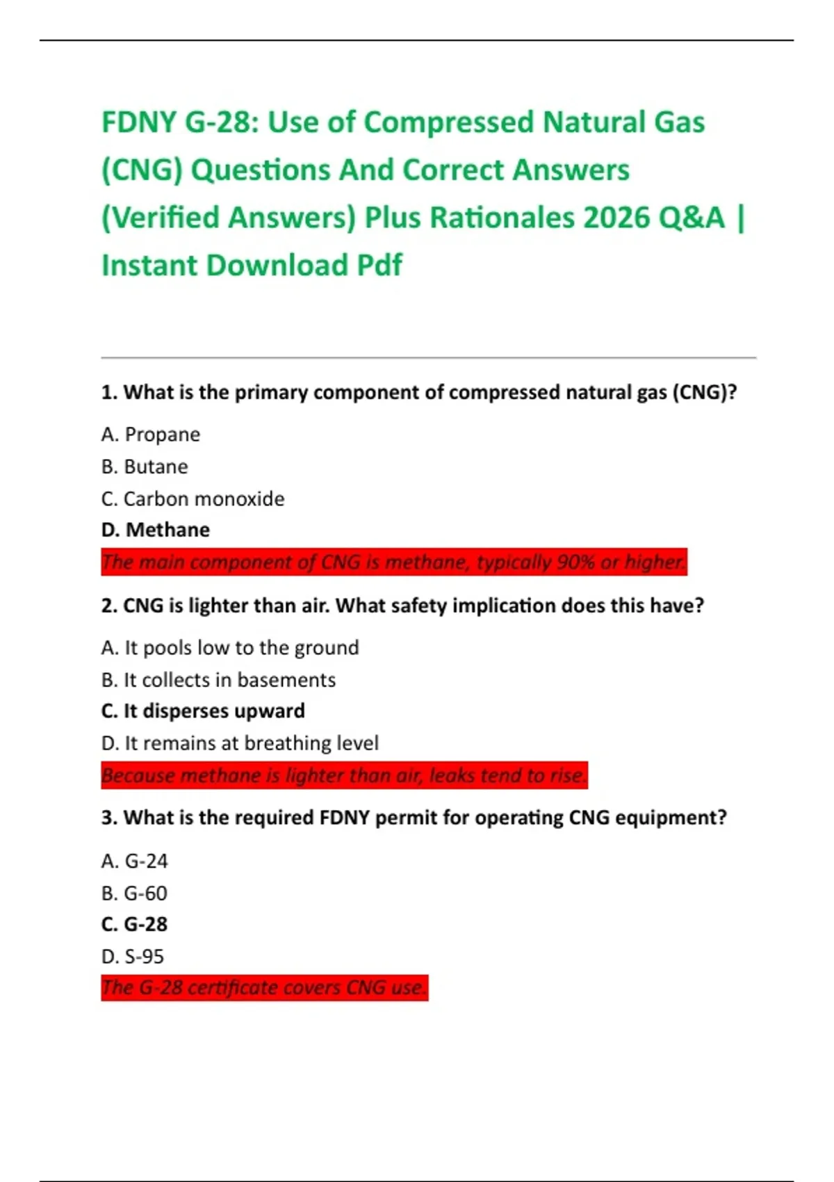 FDNY G-28: Use of Compressed Natural Gas (CNG) Questions And Correct ...