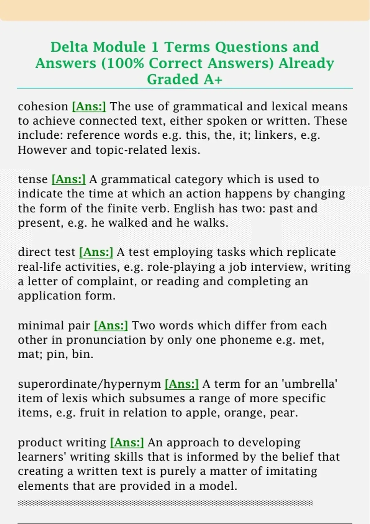Delta Module 1 Terms Questions and Answers (100% Correct Answers ...