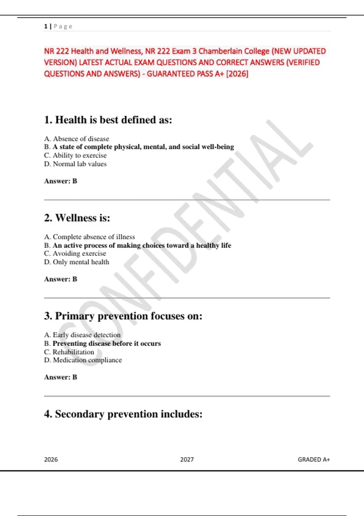 NR 222 Exam 3 – Health and Wellness Study Guide | Chamberlain College ...