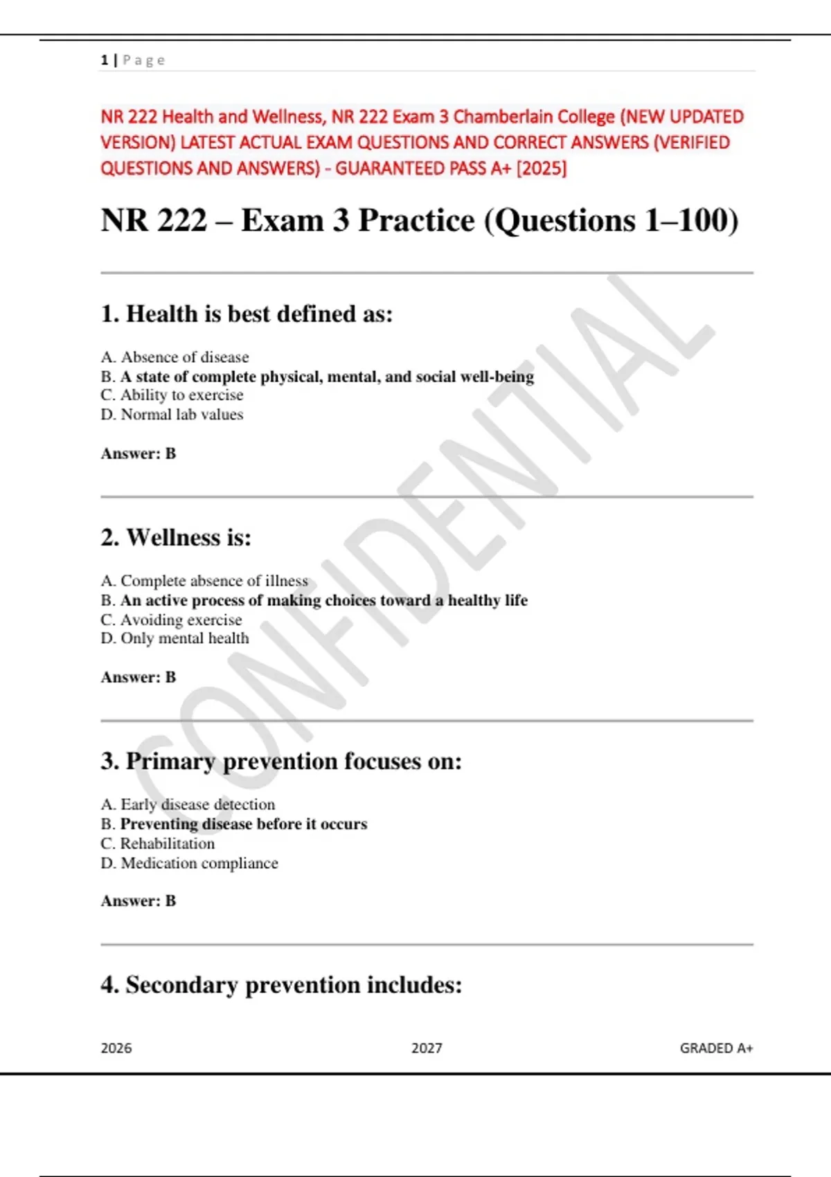 NR 222 Exam 3 – Health and Wellness Study Guide | Chamberlain College ...