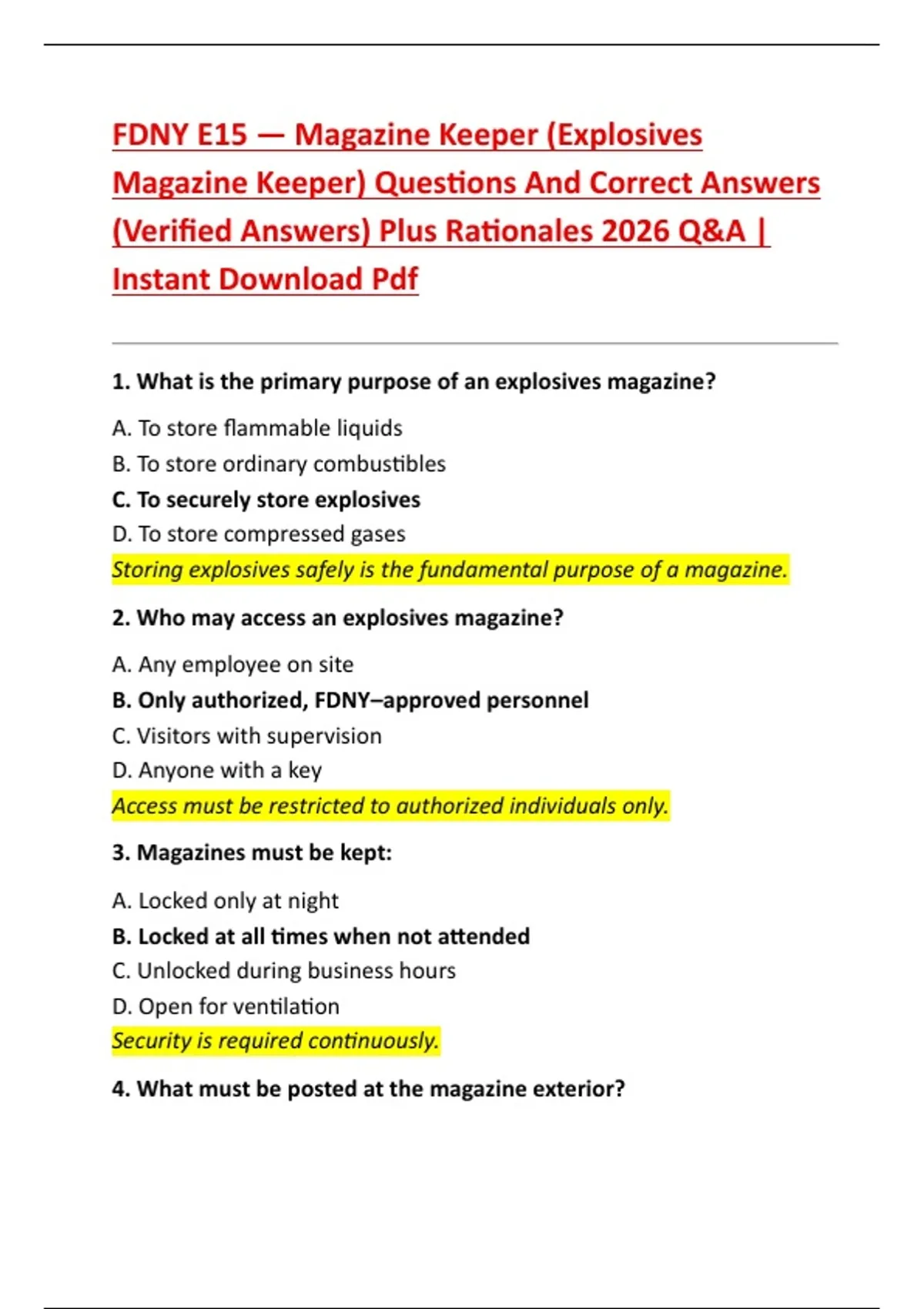 FDNY E15 — Magazine Keeper (Explosives Magazine Keeper) Questions And ...
