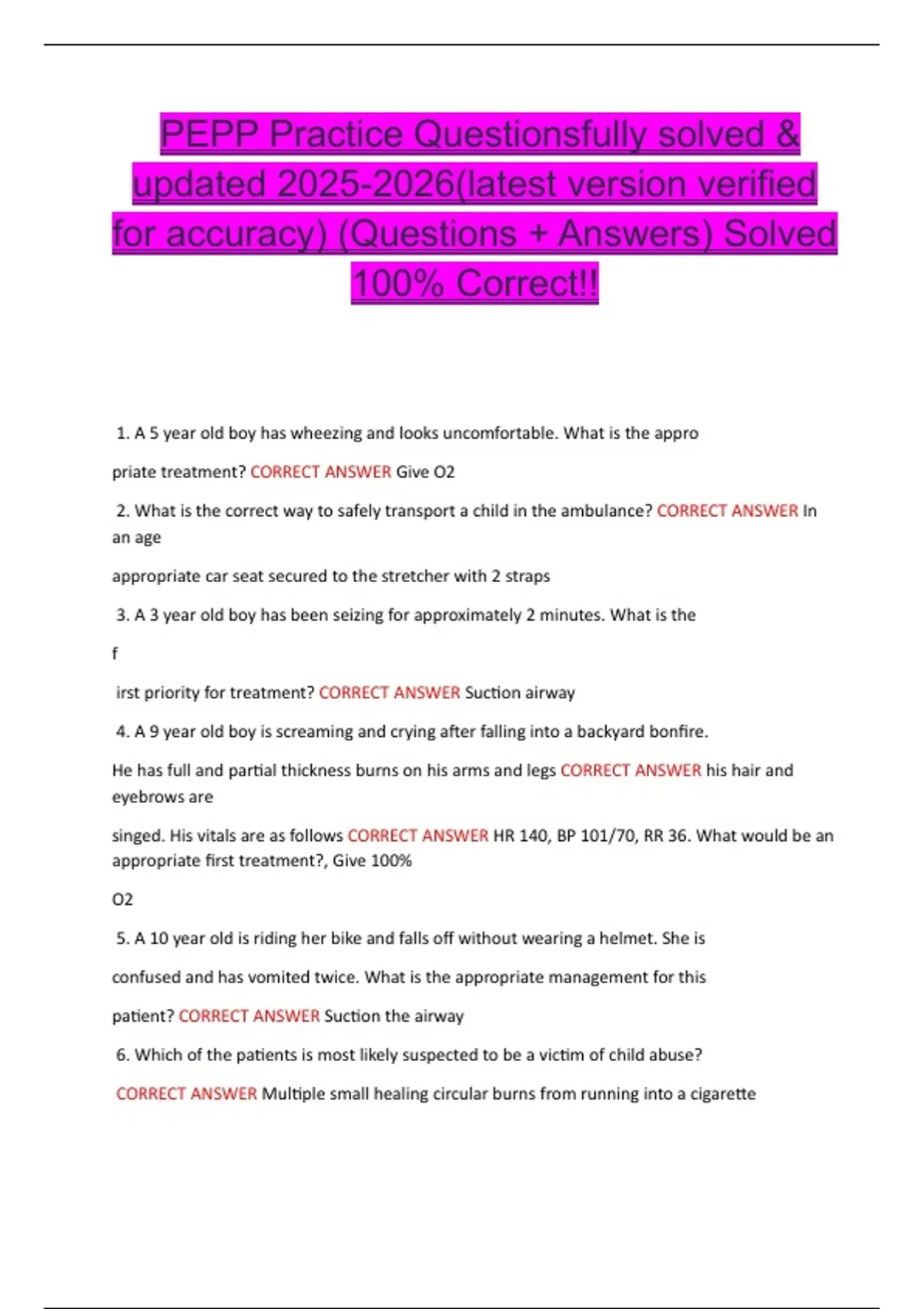 Pepp Course Pdf PEPP Practice Questionsfully solved & updated (latest version verified ...