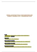 DENTAL ASSISTANT FINAL EXAM QUESTIONS AND CORRECT ANSWERS 100 &percnt; GUARANTEED PASS