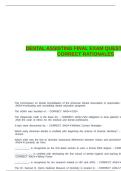DENTAL ASSISTING FINAL EXAM QUESTIONS AND CORRECT RATIONALES