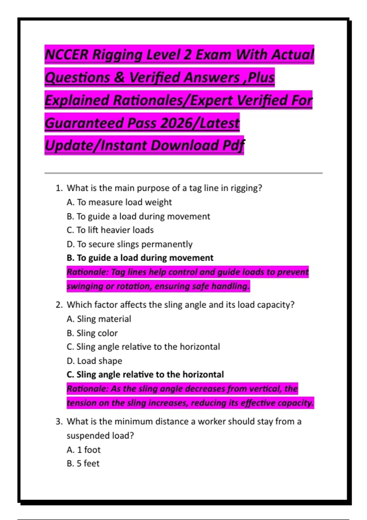 NCCER Rigging Level 2 Exam With Actual Questions & Verified Answers ...