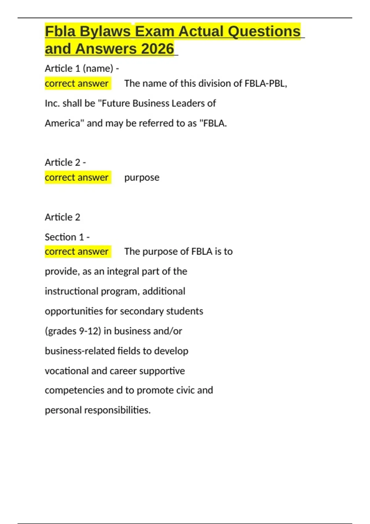 Computer Applications Fbla Practice Test Fbla Bylaws Exam Actual Questions and Answers 2026.docx - FBLA - Stuvia US
