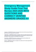 Emergency Management Study Guide Final Test Review 2025-2026 WITH QUESTIONS AND CORRECT VERIFIED ANSWERS GRADED A&plus;
