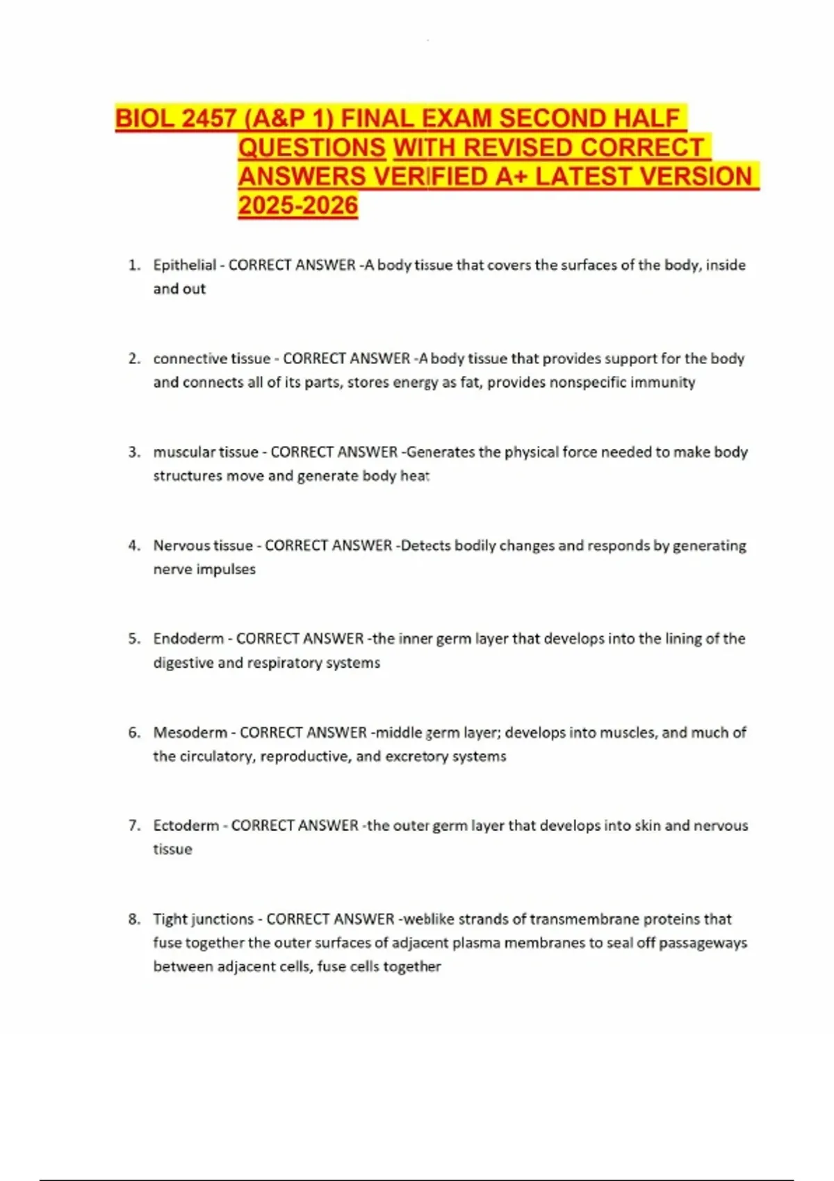 BIOL 2457 - EXAM 2 QUESTIONS WITH CORRECT ANSWERS A+ GRADED LATEST ...