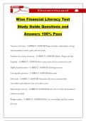 Wise Financial Literacy Test Study Guide Questions and Answers 100&percnt; Pass