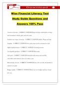 Wise Financial Literacy Test Study Guide Questions and Answers 100&percnt; Pass