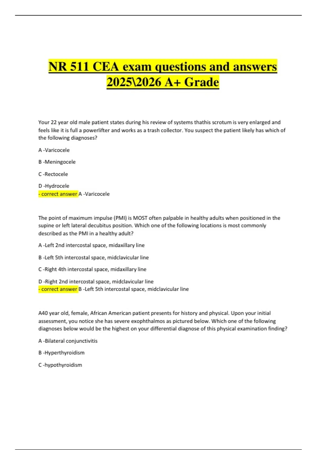 NR 511 CEA Exam | Verified Questions & Correct Detailed Answers ...