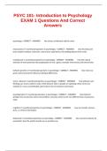 PSYC 101- Introduction to Psychology EXAM 1 Questions And Correct Answers