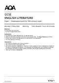 Actual 2025 AQA GCSE ENGLISH LITERATURE 8702&sol;1 Paper 1 Merged Question Paper &plus; Mark Scheme  Actual 2025 AQA GCSE ENGLISH LITERATURE 8702&sol;1 Paper 1 Shakespeare and the 19th-century novel Merged  Question Paper &plus; Mark Scheme 