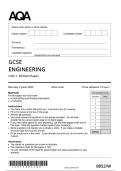 Actual 2025 AQA GCSE ENGINEERING 8852&sol;W Unit 1 Written Paper Question Paper &plus; Mark Scheme  Actual 2025 AQA GCSE ENGINEERING 8852&sol;W Unit 1 Written Paper Merged Question Paper &plus; Mark Scheme