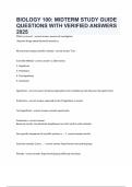 BIOLOGY 100 MIDTERM STUDY GUIDE QUESTIONS WITH VERIFIED ANSWERS A&plus;GRADED LATEST VERSION 2025