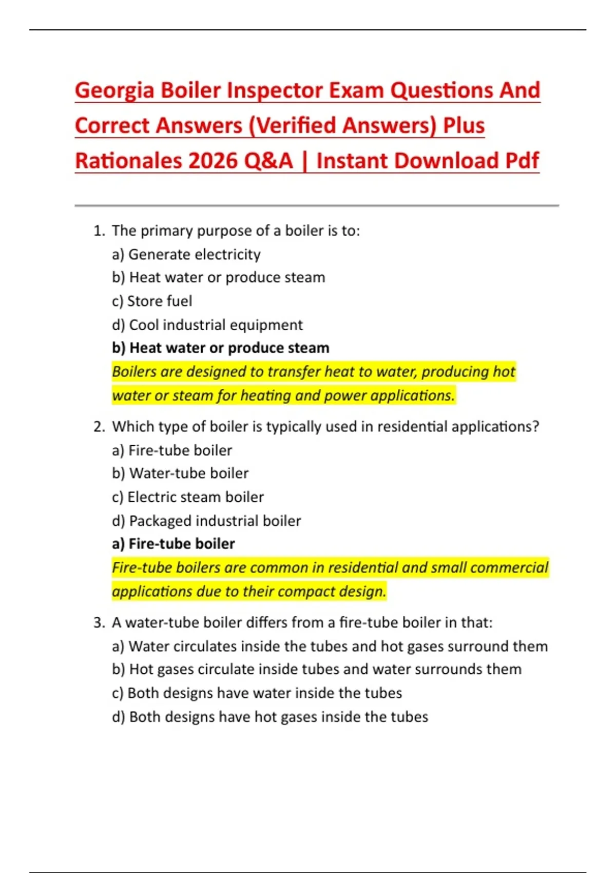 Georgia Boiler Inspector Exam Questions And Correct Answers (Verified ...