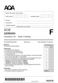 Actual 2025 AQA GCSE GERMAN 8668&sol;RF Paper 3 Reading Foundation Question Paper &plus; Mark Scheme  Actual 2025 AQA GCSE GERMAN 8668&sol;RF Paper 3 Reading Foundation Tier Merged Question Paper &plus; Mark  Scheme 