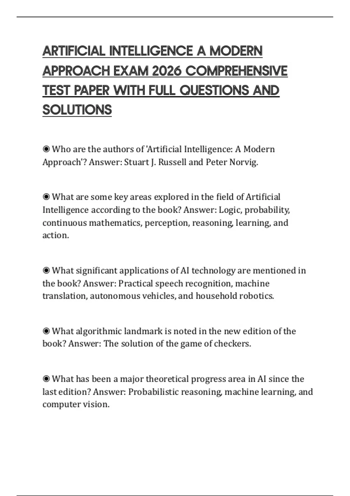 ARTIFICIAL INTELLIGENCE A MODERN APPROACH EXAM 2026 COMPREHENSIVE TEST ...