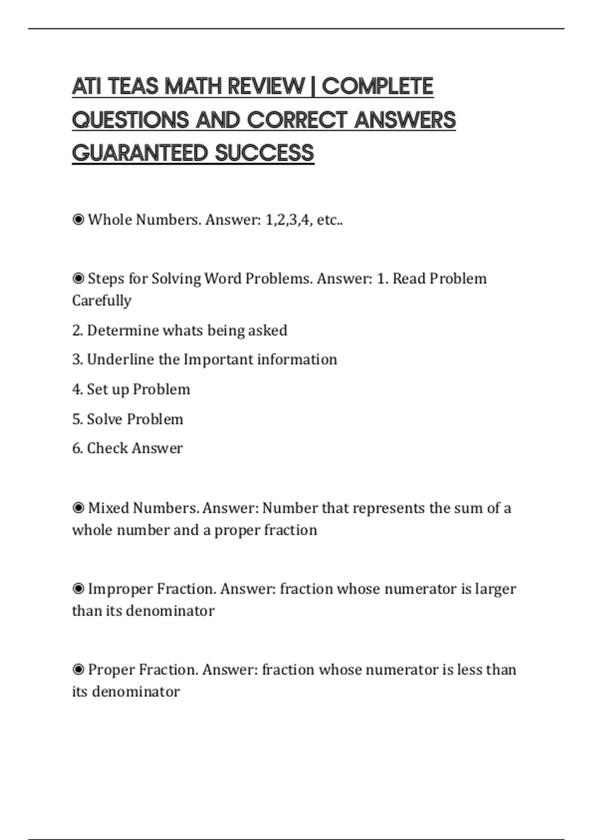 ATI TEAS MATH REVIEW | COMPLETE QUESTIONS AND CORRECT ANSWERS ...