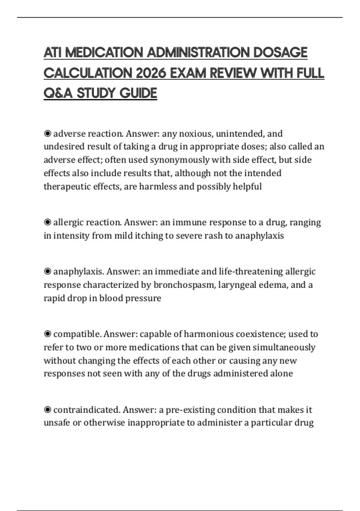 ATI MEDICATION ADMINISTRATION DOSAGE CALCULATION 2026 EXAM REVIEW WITH ...